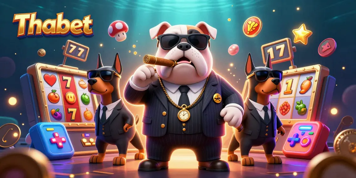 Experience thrilling gameplay with Thabet as a bulldog mafia boss and Doberman bodyguards in this vibrant casino scene.