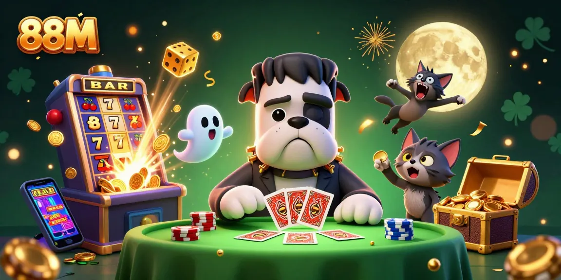 88M dealer character dealing cards in a vibrant online casino scene full of action.