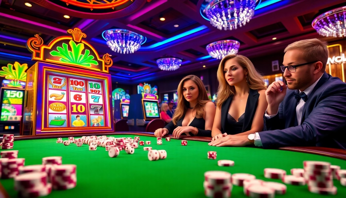 Mainkan slot demo Mahjong dengan semangat di kasino yang meriah, menampilkan gulungan yang mendebarkan dan pemain yang elegan.