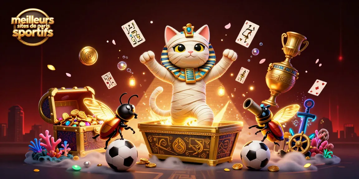 Découvrez les meilleurs sites de paris sportifs avec un chat momifié et des éléments de jeu captivants.