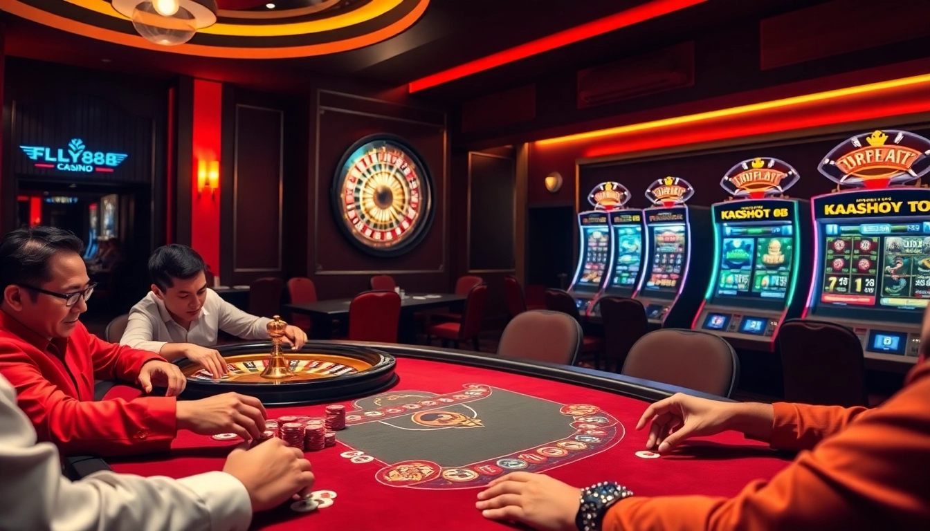 Experience thrilling gameplay with the FLY88 App in a luxurious casino setting.