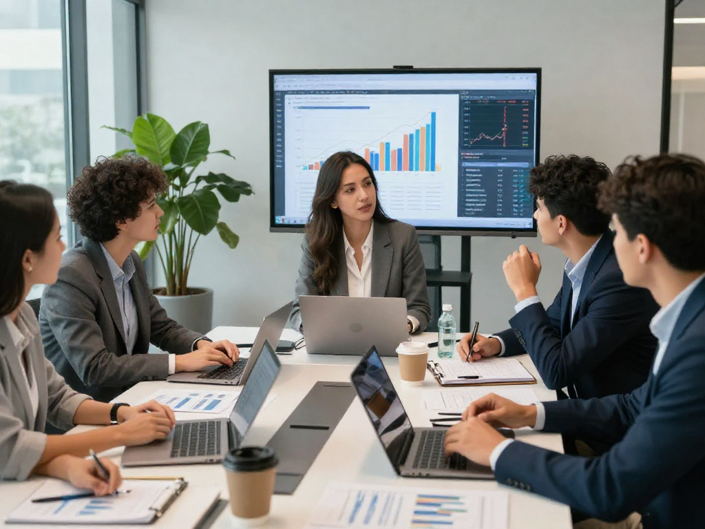Bardya Ziaian ABC Capital leads a financial strategy meeting showcasing growth projections.