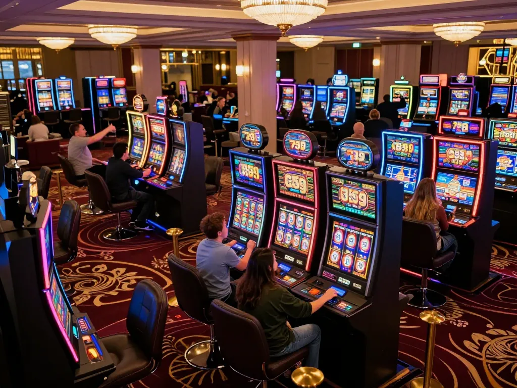 Players at 789club engage with vibrant slot machines, experiencing excitement and entertainment.