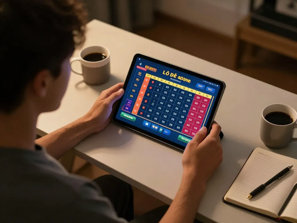 Lô đề online gameplay displayed on a tablet with a focus on strategic betting in a cozy setting.