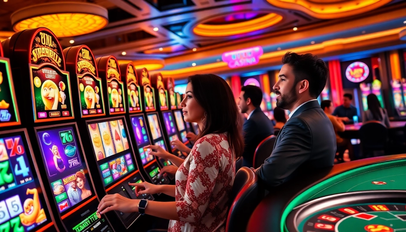 Engaging players enjoying slot online games in a vibrant casino setting.