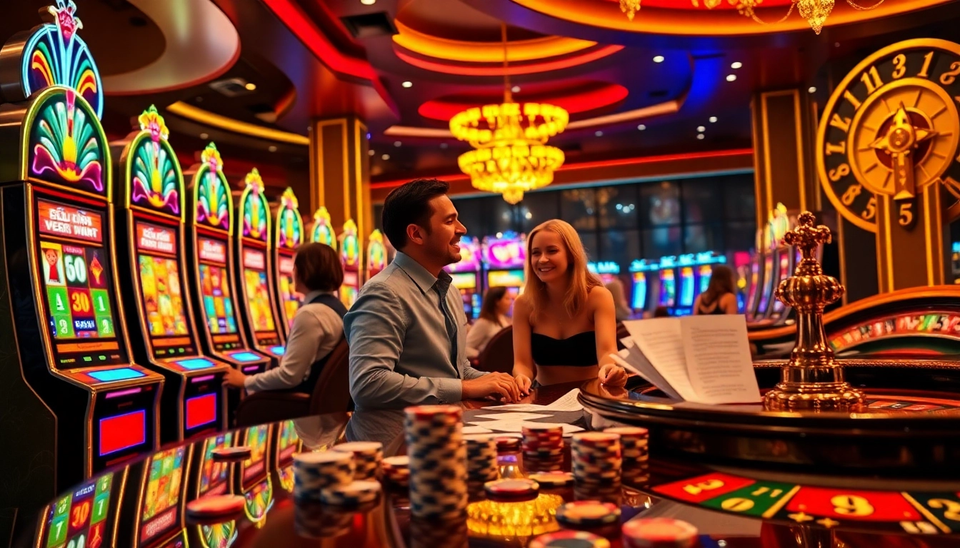 Exciting gaming atmosphere featuring kerajaanslot with vibrant slot machines and players engaged in thrilling experiences.