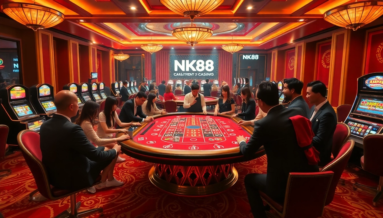 Players enjoying high-stakes action at the NK88 casino gaming table.