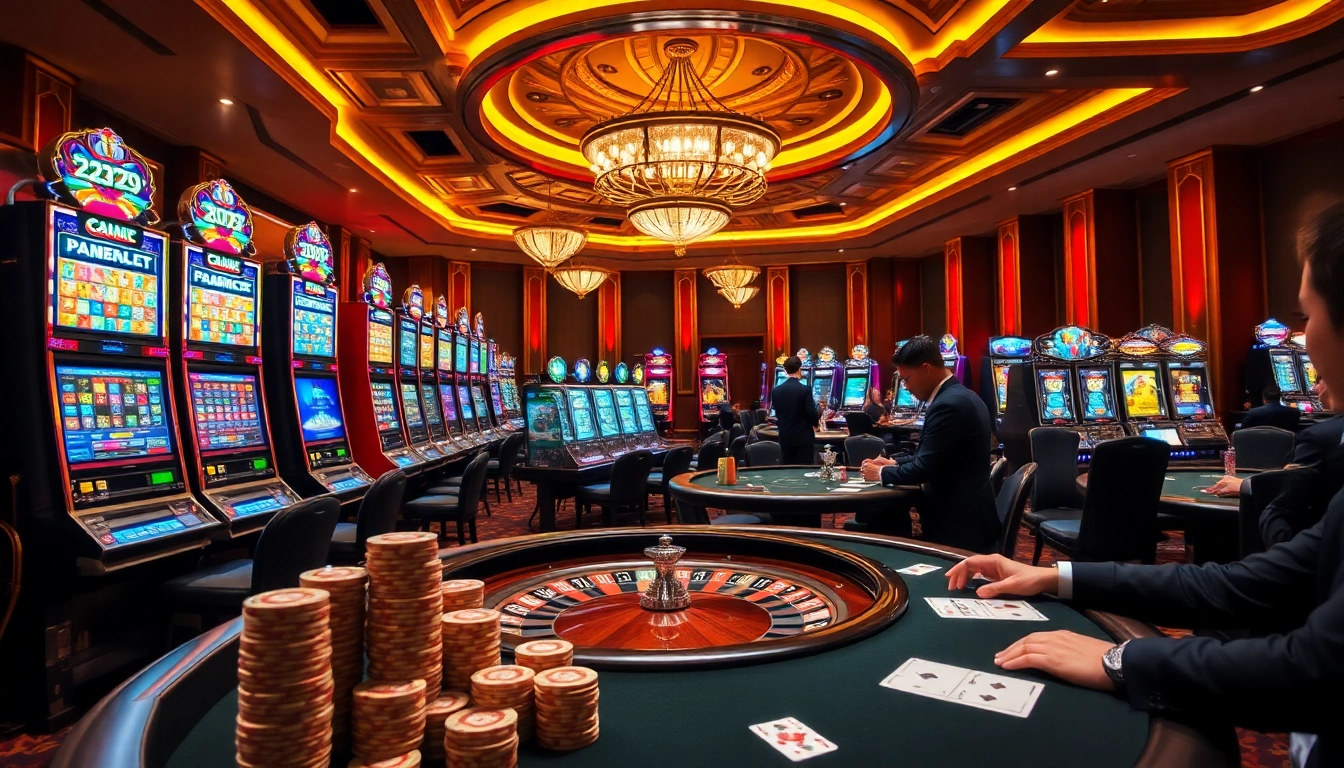 Exciting scene at 222bd club showcasing vibrant slots and engaging live casino tables.