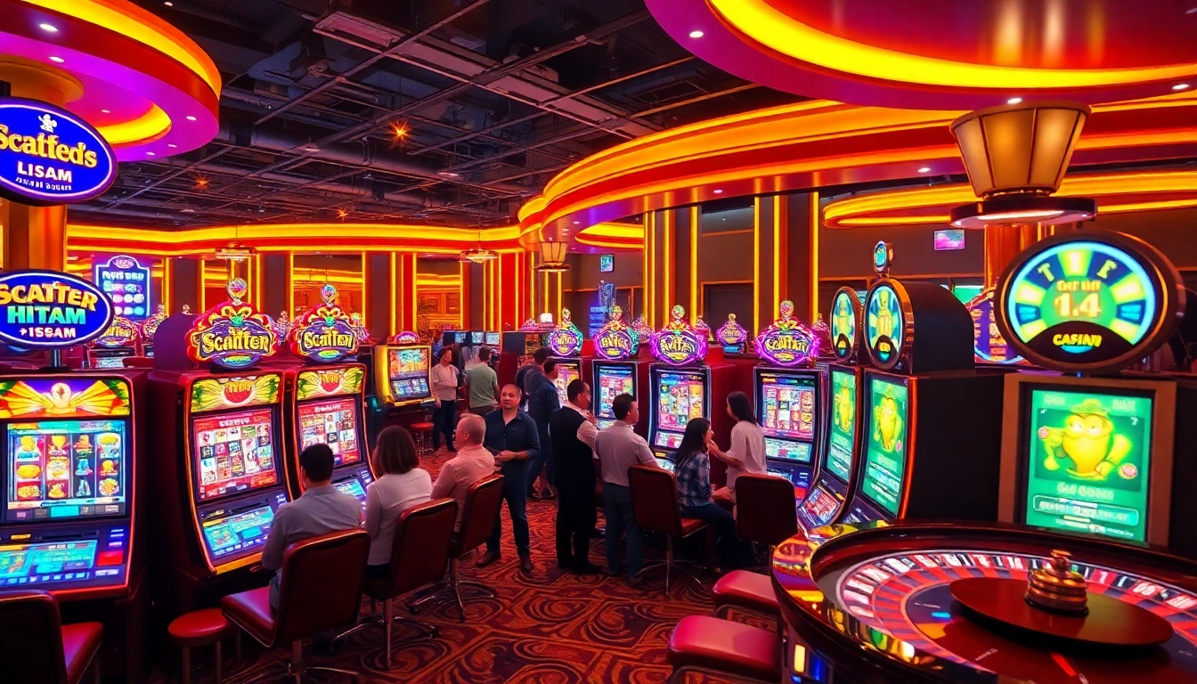 Engaging players enjoying slot demo scatter hitam at a lively casino, highlighting the excitement of gambling.