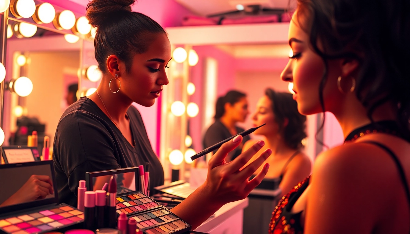 Engaging composition of makeup wholesale products and artistry in a vibrant studio.