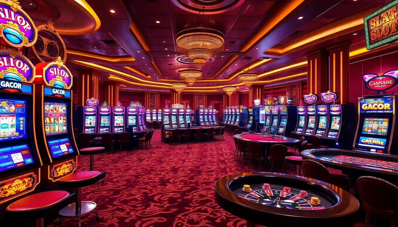 SLOT GACOR slot machines glowing in an elegant casino setting filled with excitement and luxury.