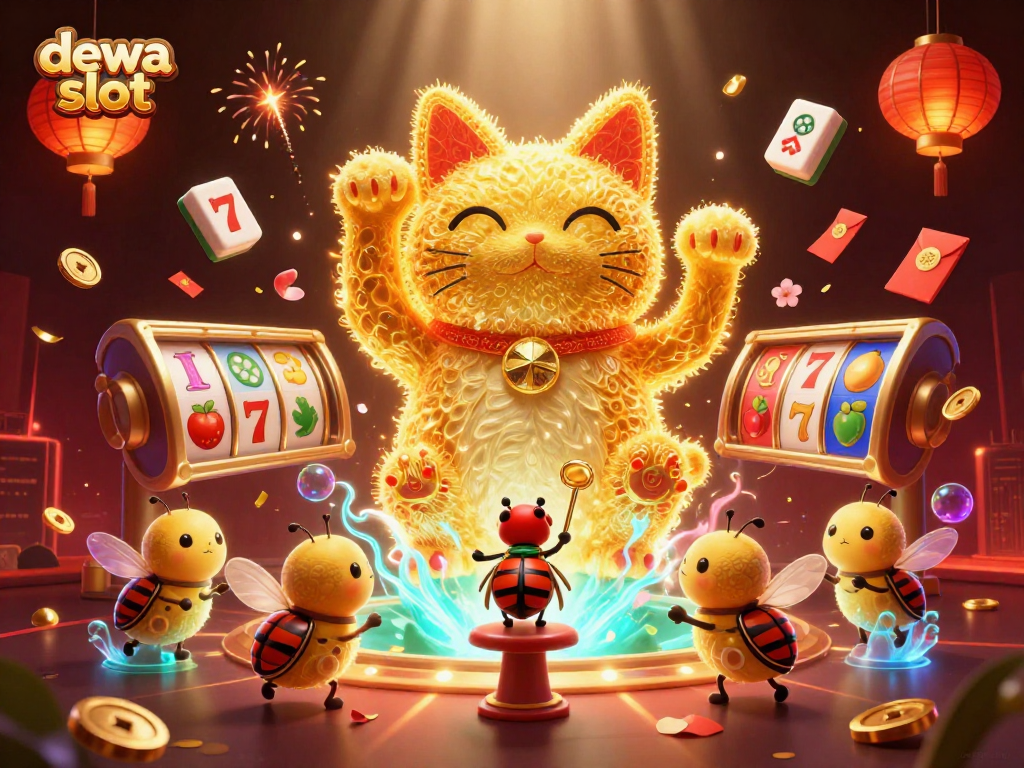 Raih keberuntungan dengan dewa slot dalam ilustrasi kasino berwarna-warni yang menawan.