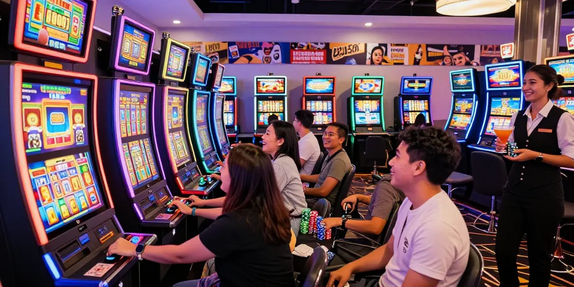 Exciting gaming atmosphere with players enjoying Kamboja slot machines in a vibrant casino setting.