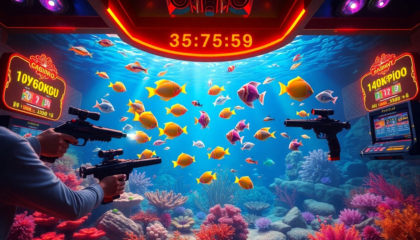 Shooting fish in a vibrant bắn cá đổi thưởng underwater casino environment with vivid 3D graphics.