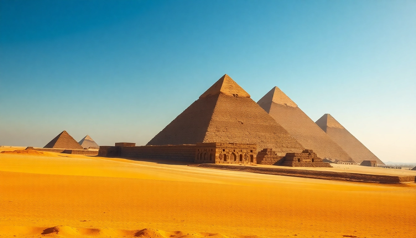 Discover the majestic Giza pyramids at https://piraminds.com/ in this captivating aerial view.