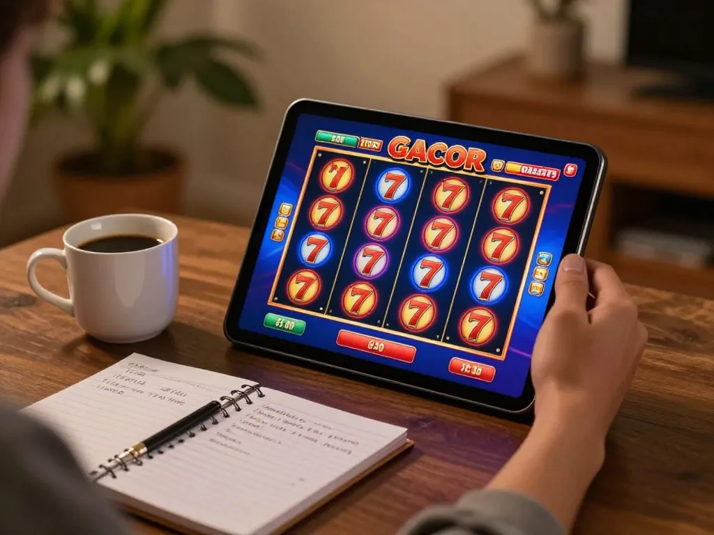 Playing slot gacor 777 on a tablet reveals exciting spinning reels at home