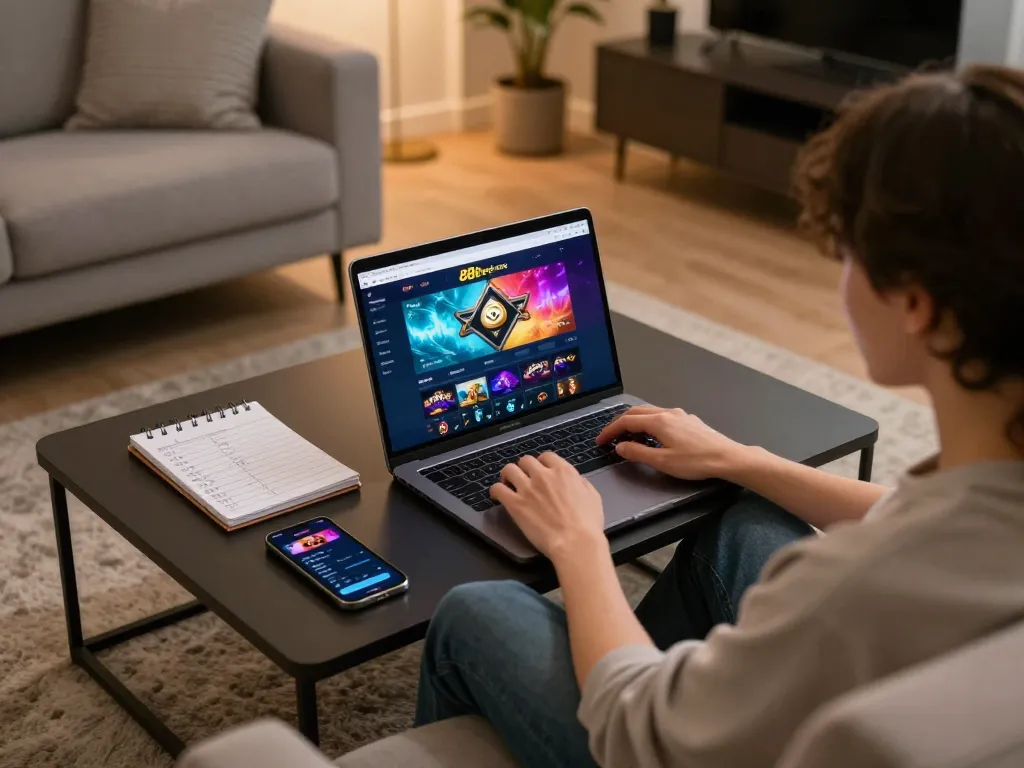 Engaging online gaming experience with 88bet com on a laptop, showcasing strategic gambling setup.