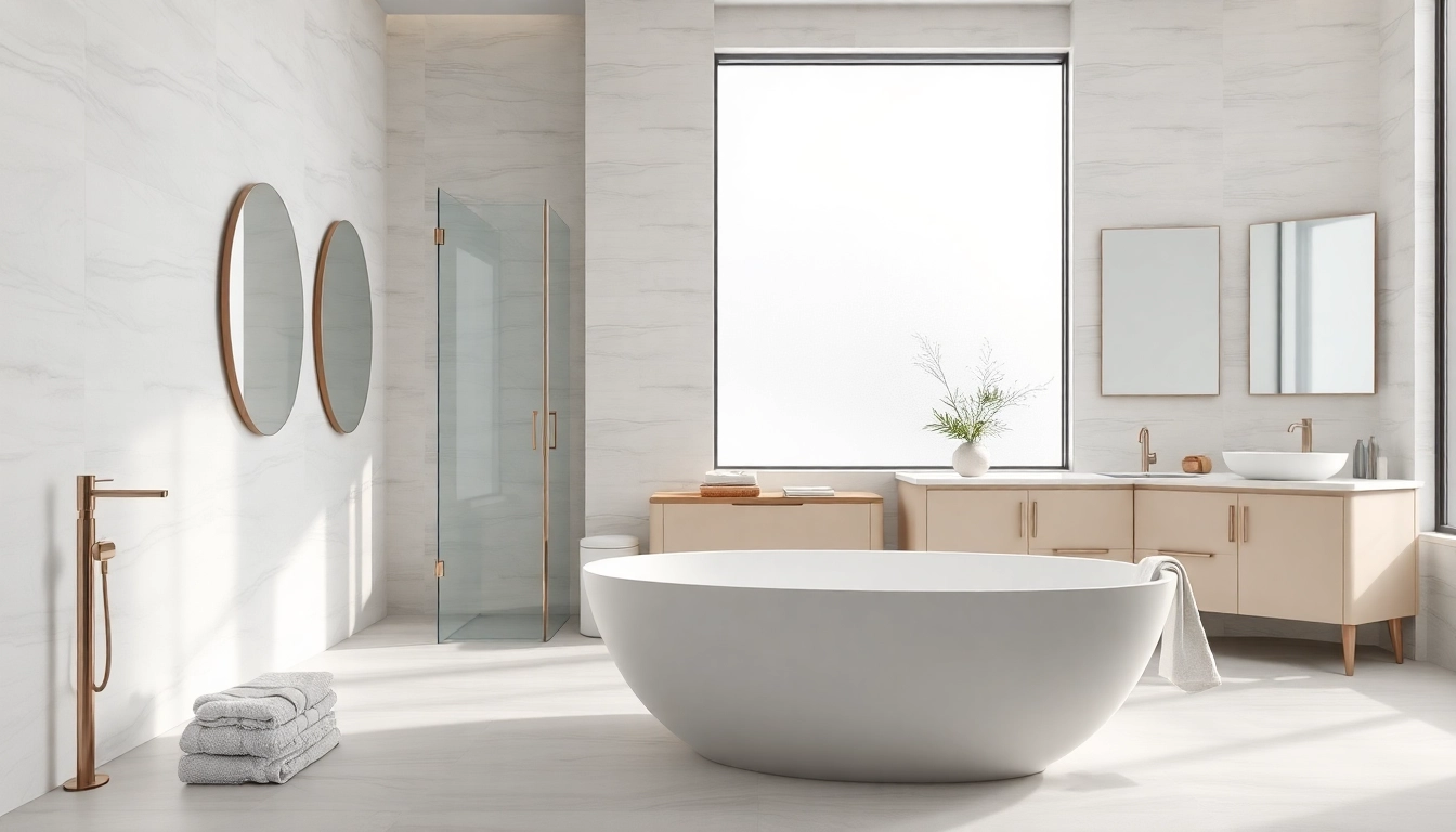 Stylish modern bathroom renovation near me with luxury fixtures and serene atmosphere