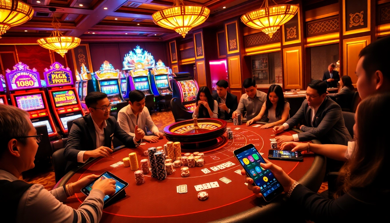 Experience the thrill of gambling at DH88 with vibrant poker tables and flashy slot machines.