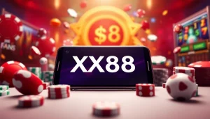 Experience the excitement of XX88's engaging mobile gambling platform with vibrant casino graphics.