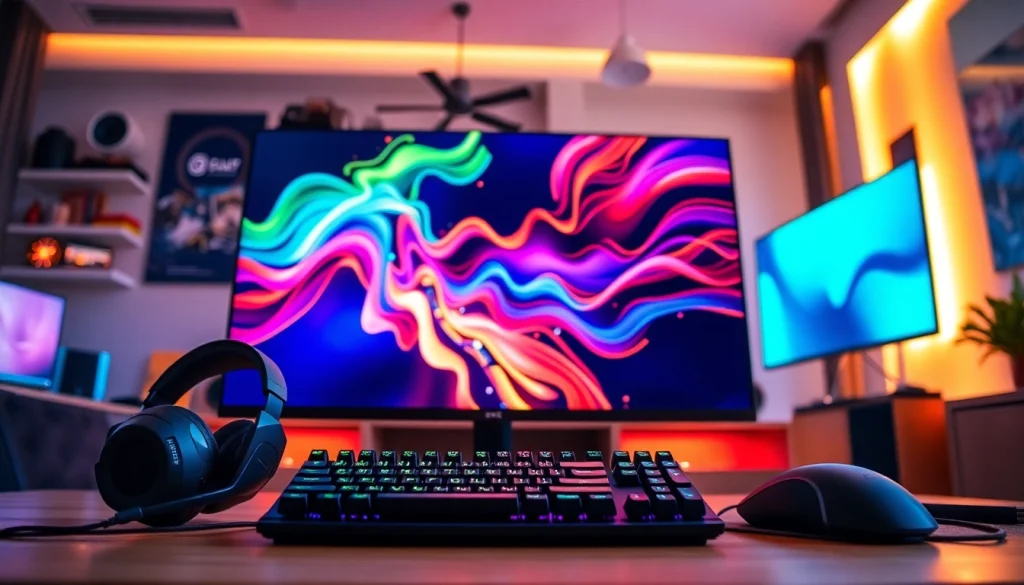 Showcase a gaming setup with a vibrant TV88 screen and modern equipment.