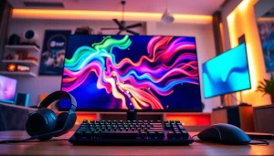 Showcase a gaming setup with a vibrant TV88 screen and modern equipment.