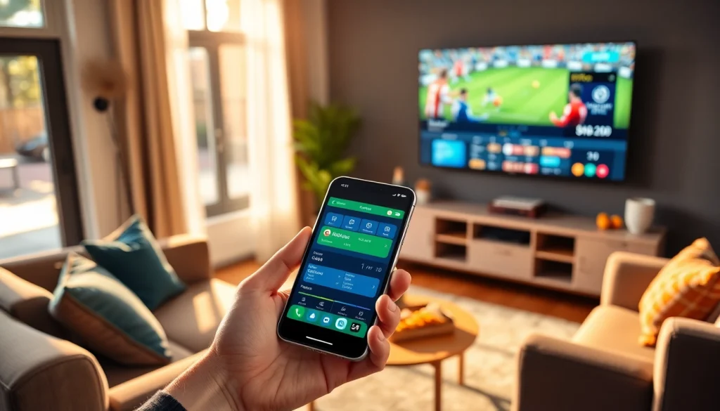 Engaging visual of online sportsbooks India displayed on a smartphone in a cozy environment.