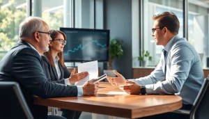 Engaging discussion on tax planning and wealth management in a modern office.