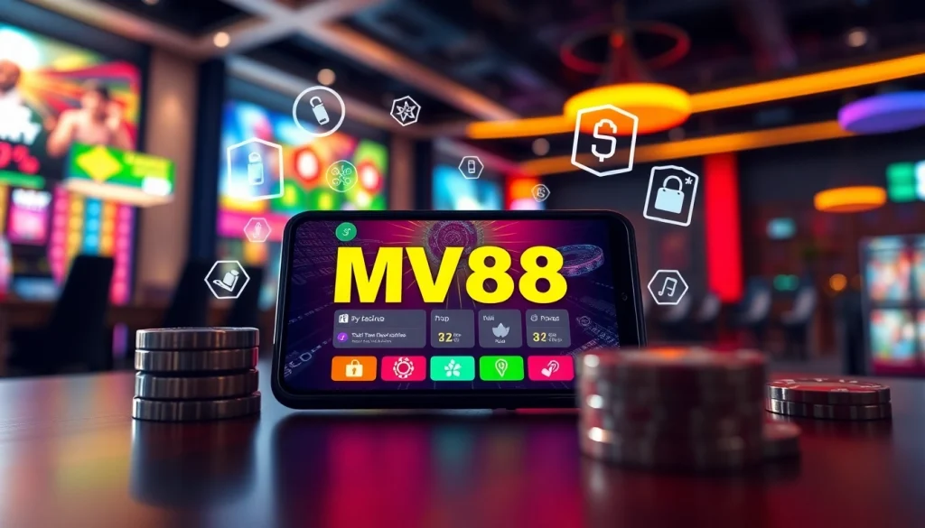 MV88 app interface on smartphone showcasing secure online gambling features.