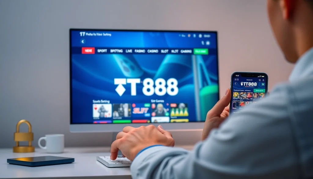 Engaging TV88 online gambling platform showcasing diverse gaming options on desktop and mobile.