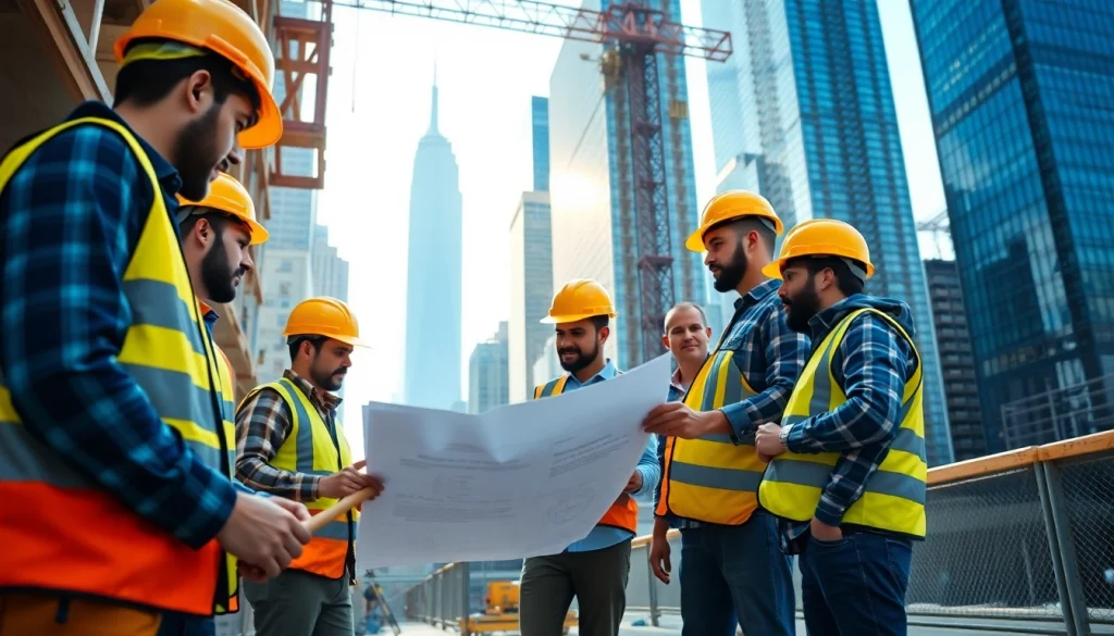 New York City General Contractor team collaborating on a construction project in urban NYC setting.