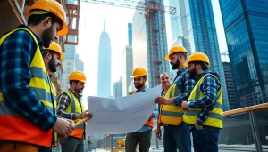 New York City General Contractor team collaborating on a construction project in urban NYC setting.