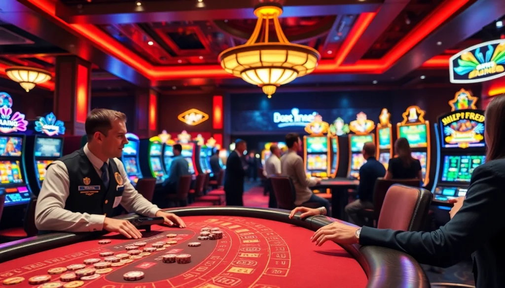 Experience thrilling gameplay at an online casino Canada with engaging dealers and vibrant slot machines.