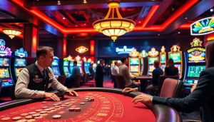 Experience thrilling gameplay at an online casino Canada with engaging dealers and vibrant slot machines.