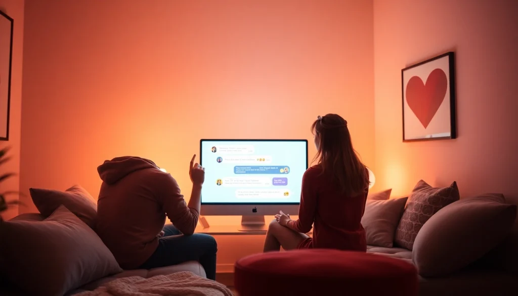 Immersive scene depicting a virtual chat between AI characters, representing the concept of sex chat AI.