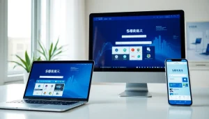 Sogou浏览器 showcased on multiple devices, highlighting its user-friendly interface and modern design in a stylish digital workspace.