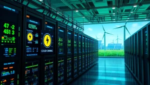 Visual representation of dogecoin cloud mining profit with AI-driven technology and renewable energy.