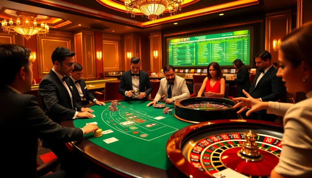Experience the thrill of giải mã nhà cái at an elegant blackjack and roulette table with professional gamblers.