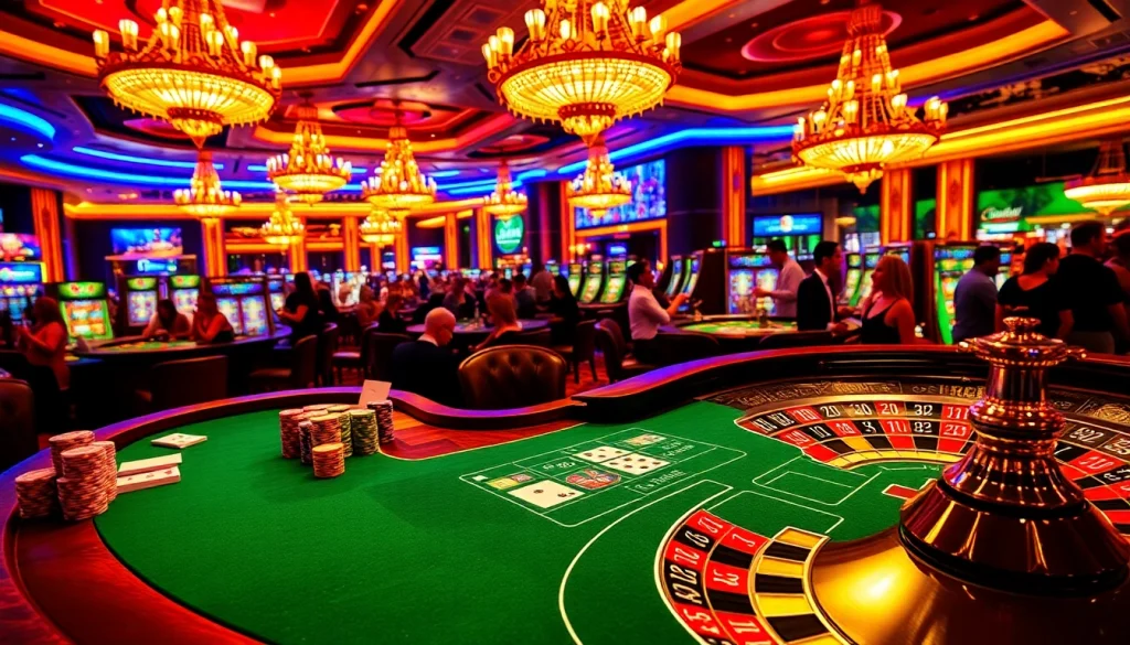 Experience the vibrant thrill of gambling in Rio with colorful chips and a luxurious casino setting.