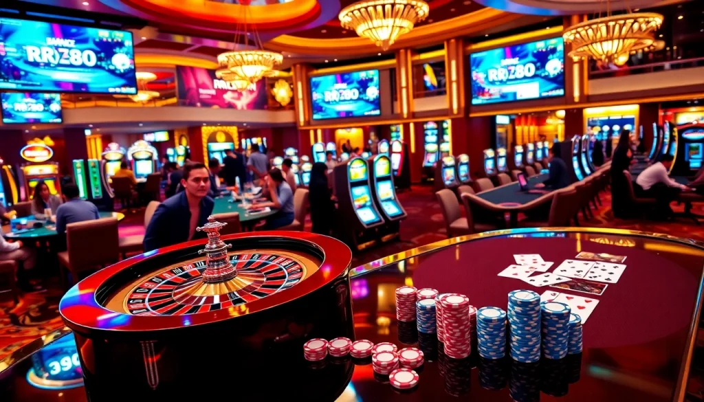 Players enjoying thrilling games at rr88.com casino with vibrant lights and dynamic atmosphere.