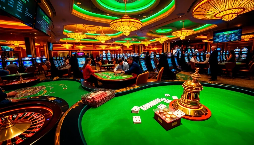 Action-packed casino gaming scene featuring vibrant roulette tables and slot machines at 789win13.