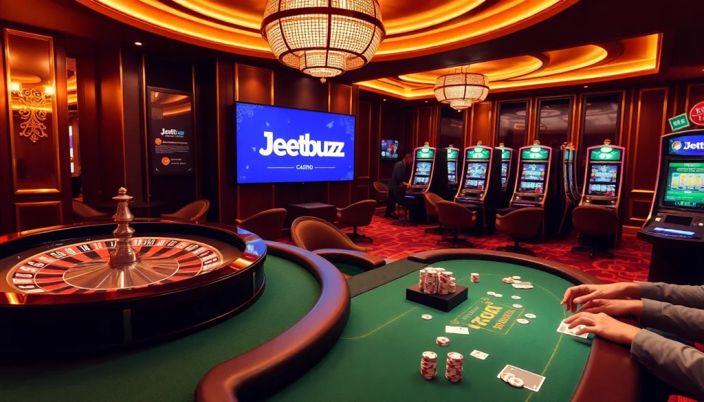 Experience the thrill of Jeetbuzz লগইন while playing poker and roulette in a luxurious casino setting.