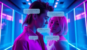 Engaging sex ai chat interface showcasing flirtatious exchanges in a futuristic digital setting.