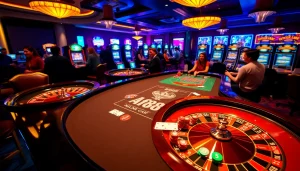 Experience thrilling gameplay at AF88's vibrant casino with dynamic chips and engaging players.