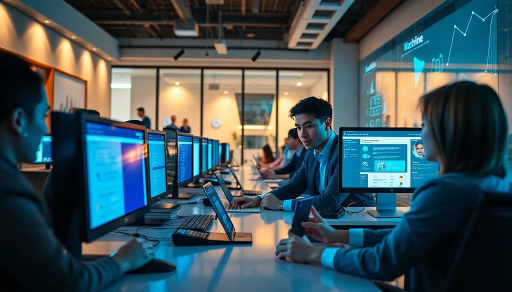 HelloWorld官网 showcasing professionals using modern technology for seamless multilingual translations.