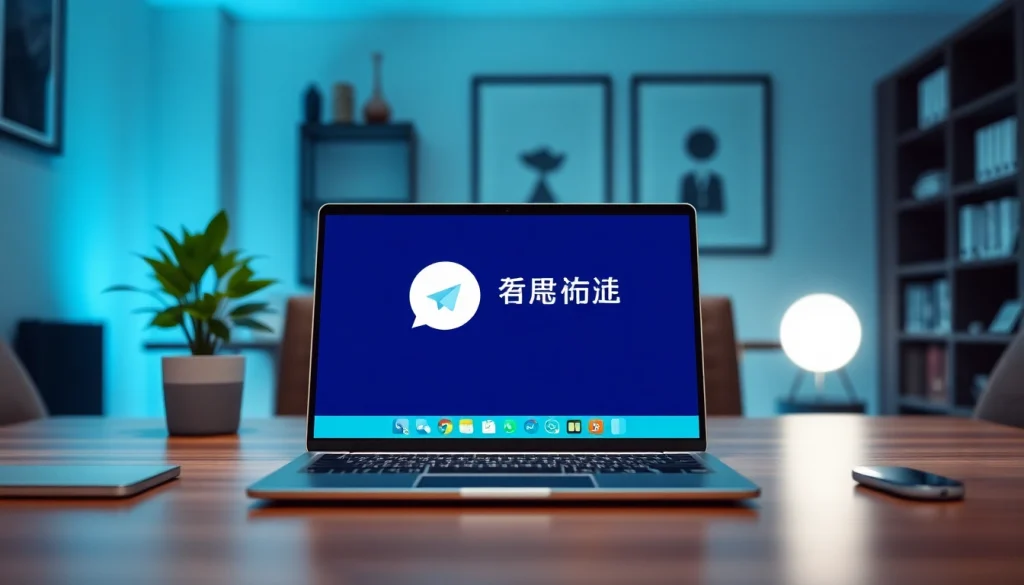 Engaging workspace featuring Telegram中文 interface on digital device.