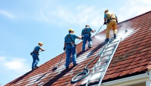 Roof cleaning by professionals in Kissimmee, showcasing eco-safe techniques and visible results.