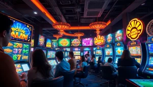 Situs kode4d vibrant gaming environment featuring diverse players engaging with slot games.