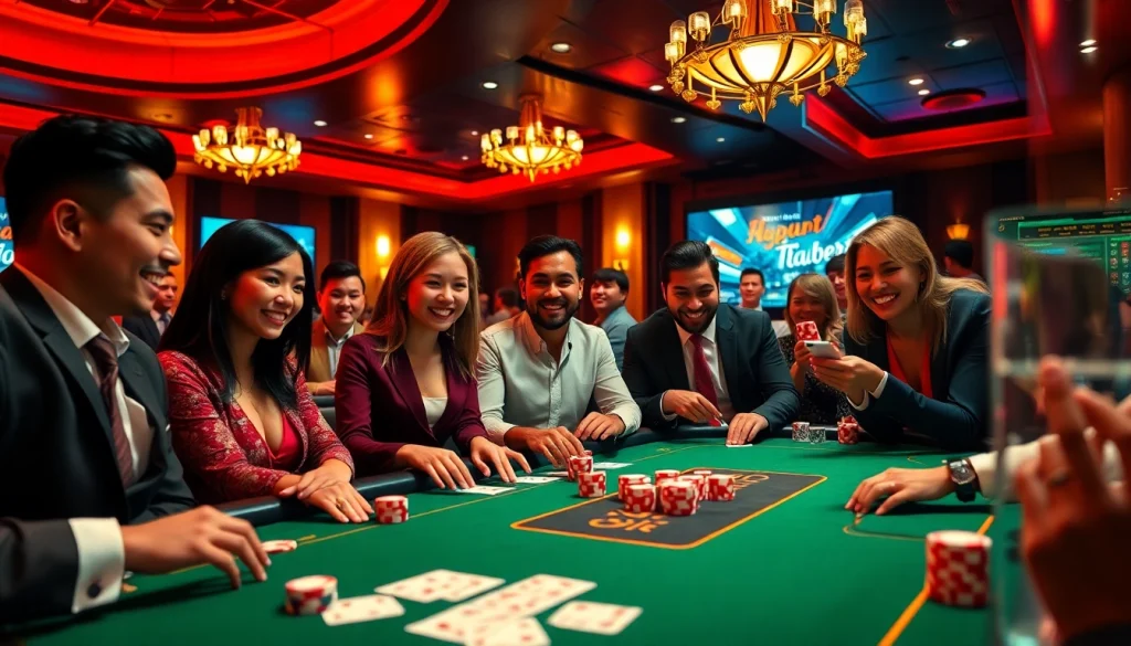 Engage with thrilling moments in a professional casino setting at thabet.com, showcasing poker chips and excitement.