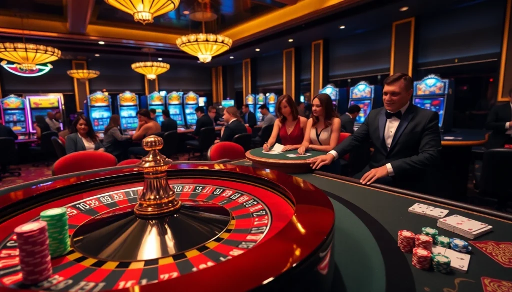 Players placing bets at an elegant table in a luxurious casino atmosphere on https://m88zo.com/.